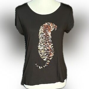 H&M Tiger Sequins Black slim t-shirt, Size M (tag was cut)